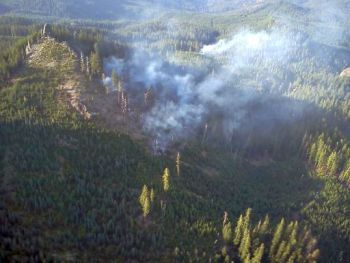 Steeple Rock Fires - A view from helicopter of the fires around Steeple Rock.  Credit: Chad Calderwood